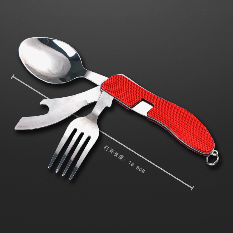 

outdoor folding flat combined tableware, camping knife, fork and spoon set, portable multifunctional tableware combination(flat