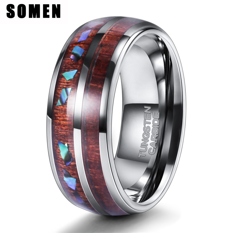 

Somen Tungsten Ring for Men 8mm Wood Shell Inlay Fashion Design Wedding Band Unisex Jewelry Rings for Female Domed Comfit