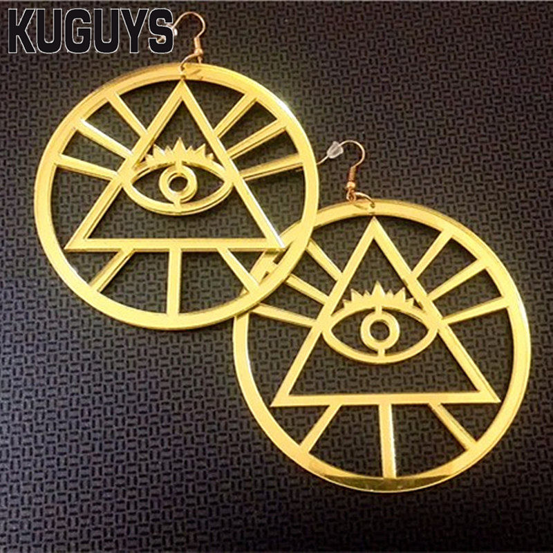 

KUGUYS Jewelry Acrylic Gold Hollow Out Large Earrings for Womens Pendientes HipHop All-seeing Eye Drop Earring Woman Brincos