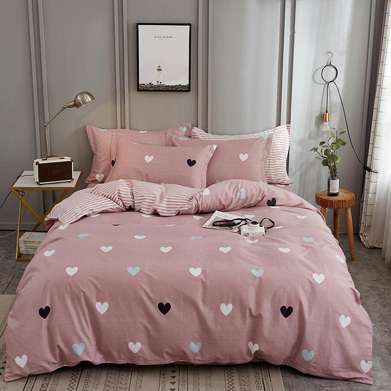 

Luxury Nordic Style Pure Cotton Bedding Sets Duvet Cover Bed Sheet Pillowcases Home Textiles 3-4pcs pink heart leaves pattern, Yiduichunmianzhentao