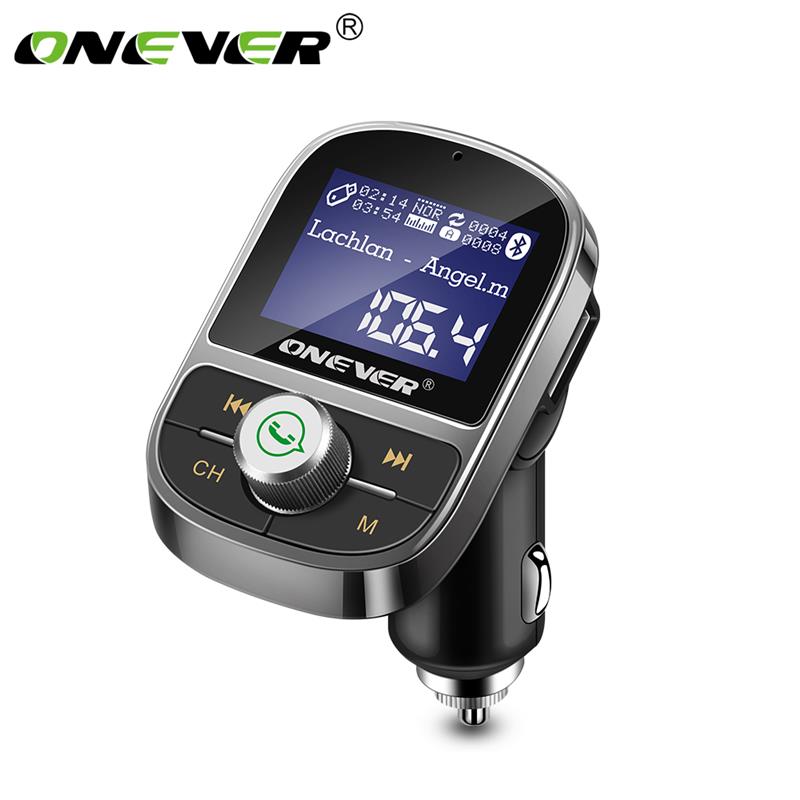 

Onever Car FM Transmitter Hands-free Bluetooth Car Kit 3.1A Dual USB Charger Adapter Support EQ Setting TF Card U Disk AUX Out