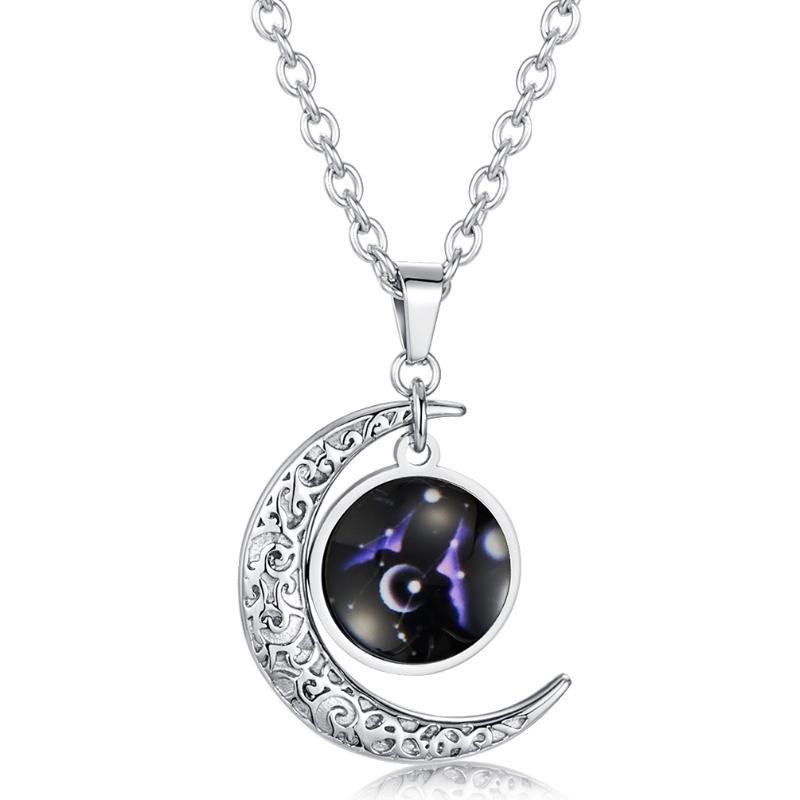 

INS Trend 12 Constellations Starry Sky Luminous Necklace for Women Pendant Jewelry Titanium Steel Link Moon Star Combination