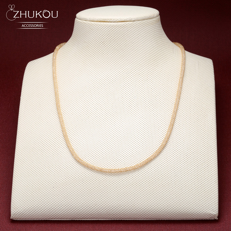 

ZHUKOU 2.5x51mm Brass Cubic Zirconia Necklace Chain for Women Korean style Handmade Necklack chain model:VL11