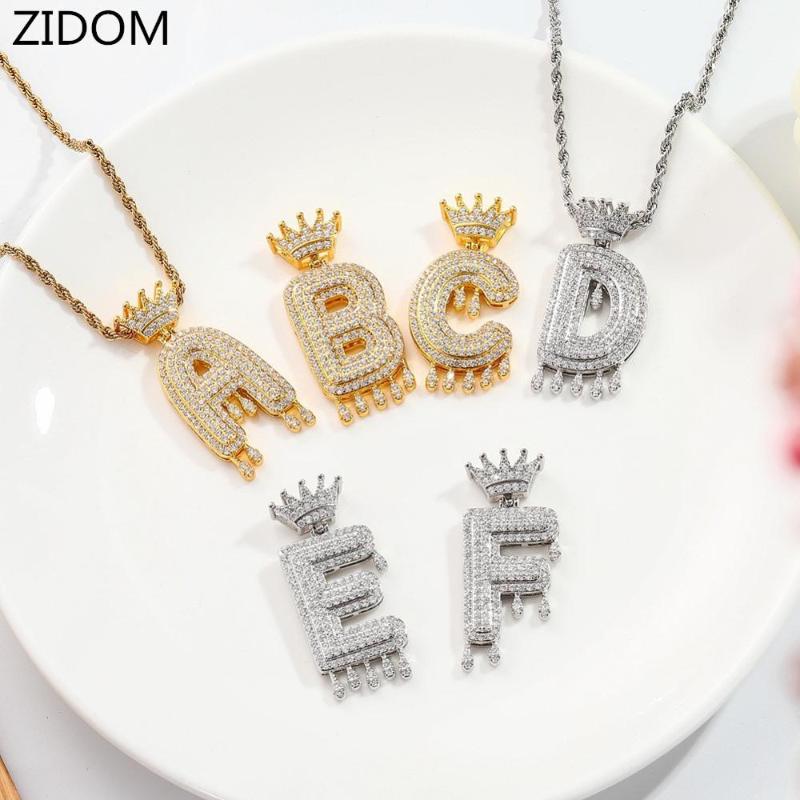 

Men/Women Hip hop iced out bling crown of 26 Letters Pendant Necklaces Zircon Alphabet necklace Hiphop jewelry gifts