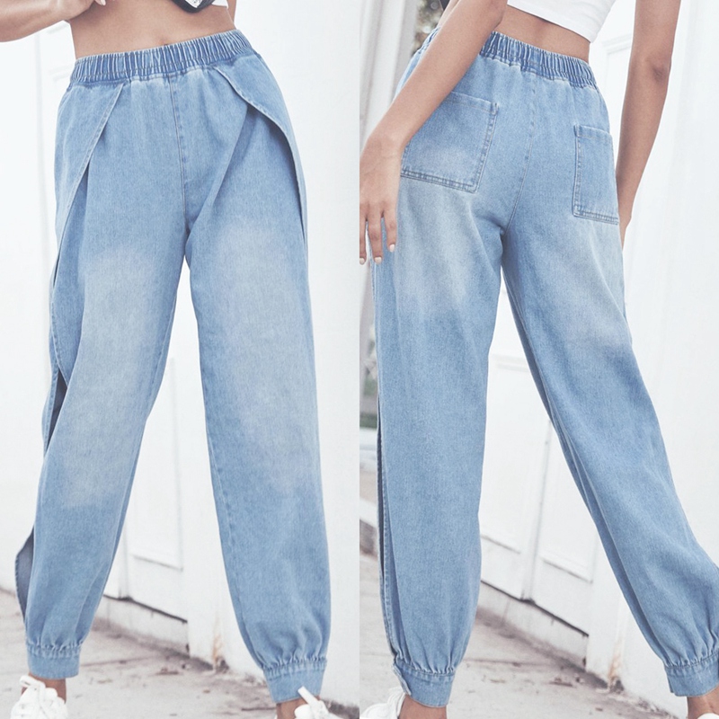 

Women Jeans Boyfriend Jeans for Women Denim Split Legs Streetwear High Waist Sports Pants Loose Pants, Blue