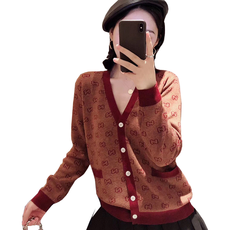 

2020 Autumn New Women's Short Sweater Cardigan Jacket Female Thin Outside Sweater Long-sleeved V neck Knit Women Tops OK003, Gray