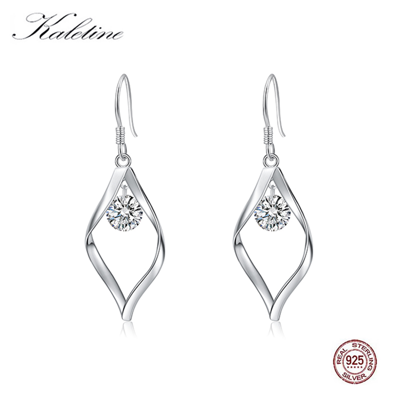 

KALETINE 925 Sterling Silver Solitaire Long Drop Earrings For Women Korean Rhinestone Crystal Female 2020 Fashion Jewelry
