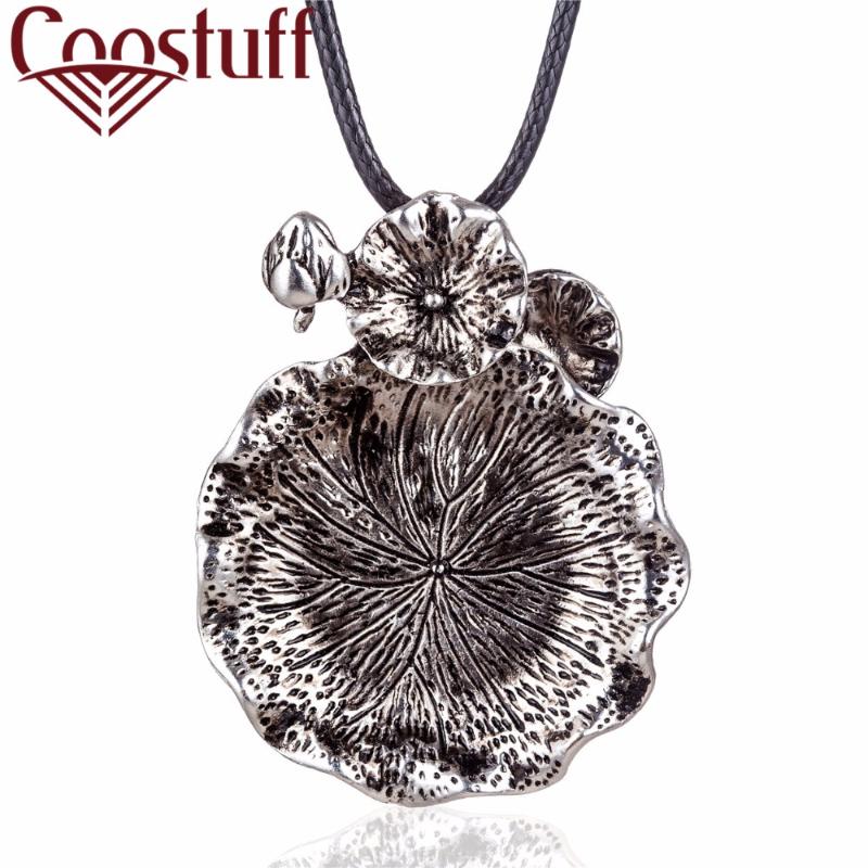 

long Necklaces for Women Lotus Leaf Pendant Plant Jewelry Vintage Woman Necklace Jewelry Statement necklaces & pendants collares