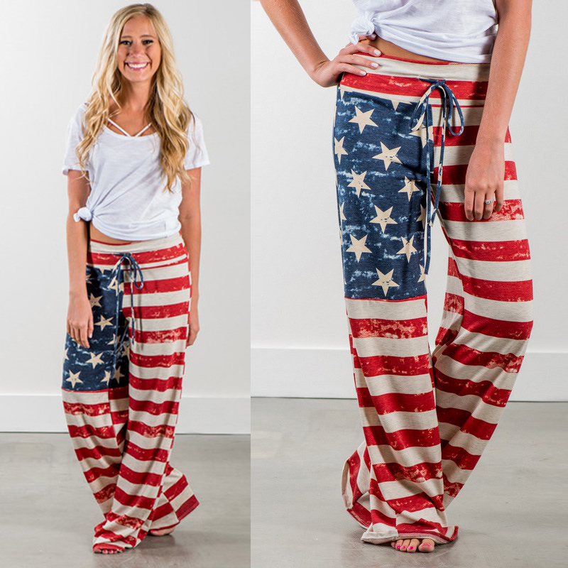 

Plus Size Flag Print Sport Yoga Pants Women' Casual Loose Pants Ladies Home Leisure Trousers Female Workout Streetwear