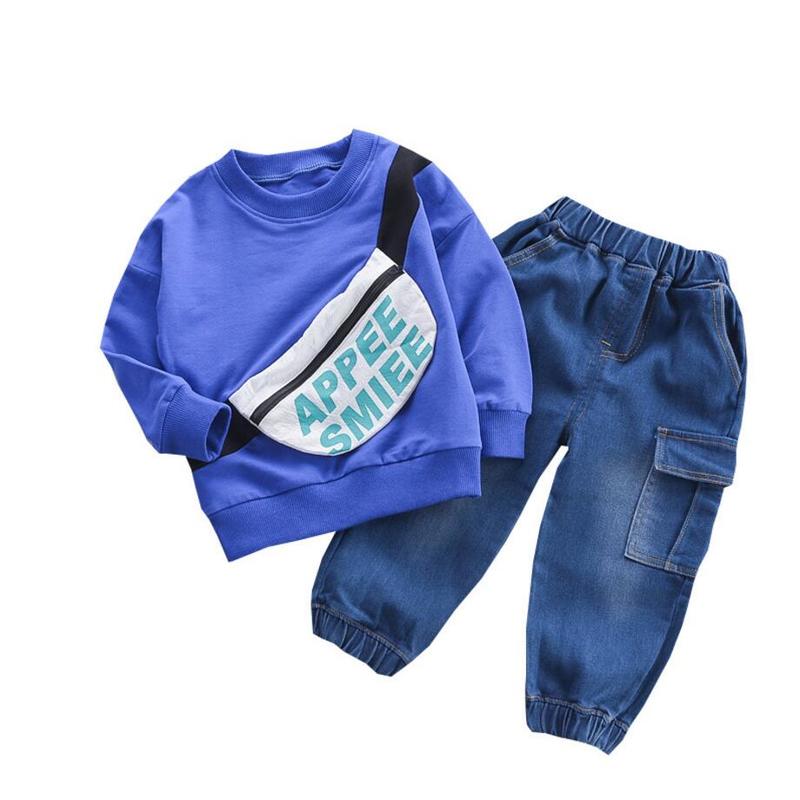 

New Spring Autumn Children Toddler Kids Baby Boys Clothing Boy's long Sleeve Hoodie + Jeans 2PCS Suit For 1-5 Yrs Child Clothes, Red