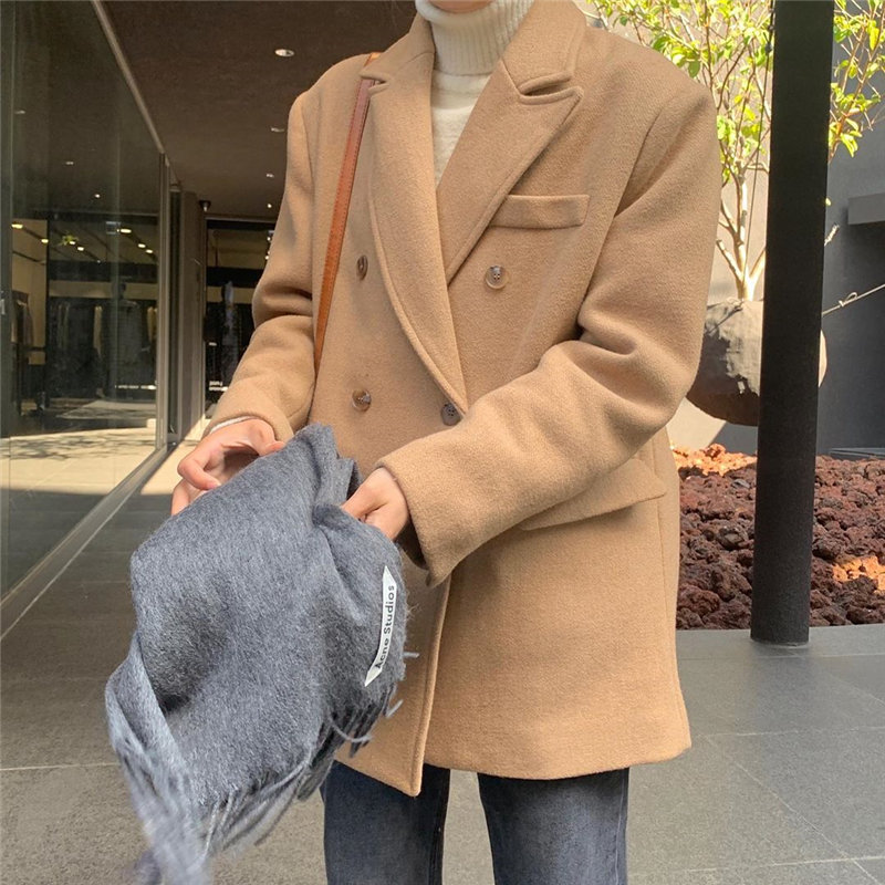 

HziriP Minimalist Solid Brief Gentle Woolen 2020 All Match Feminine Women Geometric Loose Plus Chic Fashion Elegance Blazers, Beige