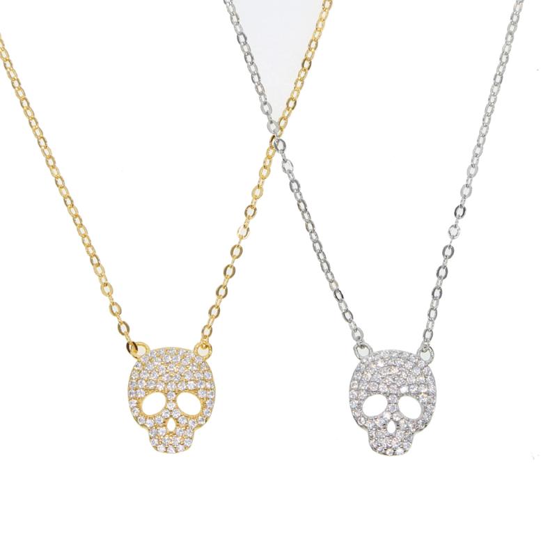 

2020 New fine 925 sterling silver jewelry micro thin pave cz charm linked chain Skull necklace women cute girl fashion necklaces