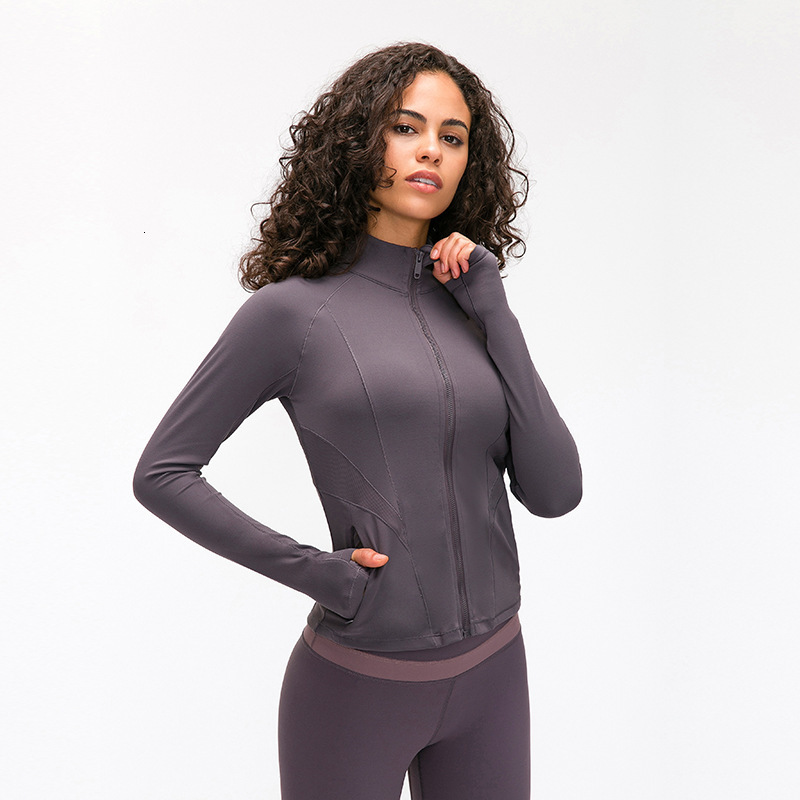 

L-98 Two-sided Wear Women Sportswear Zipper Quick Dry Sport Jacket Outwear Yoga Gym Professional polyester coat running clothing, Black