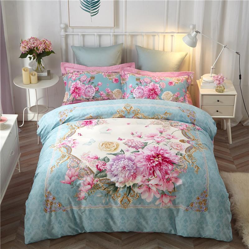 

Luxury Soft Duvet Cover set Asia style Blossom Pure Cotton Bedding set Queen King size 1Bed sheet 2 Pillowcase 1 Quilt cover, Color 10