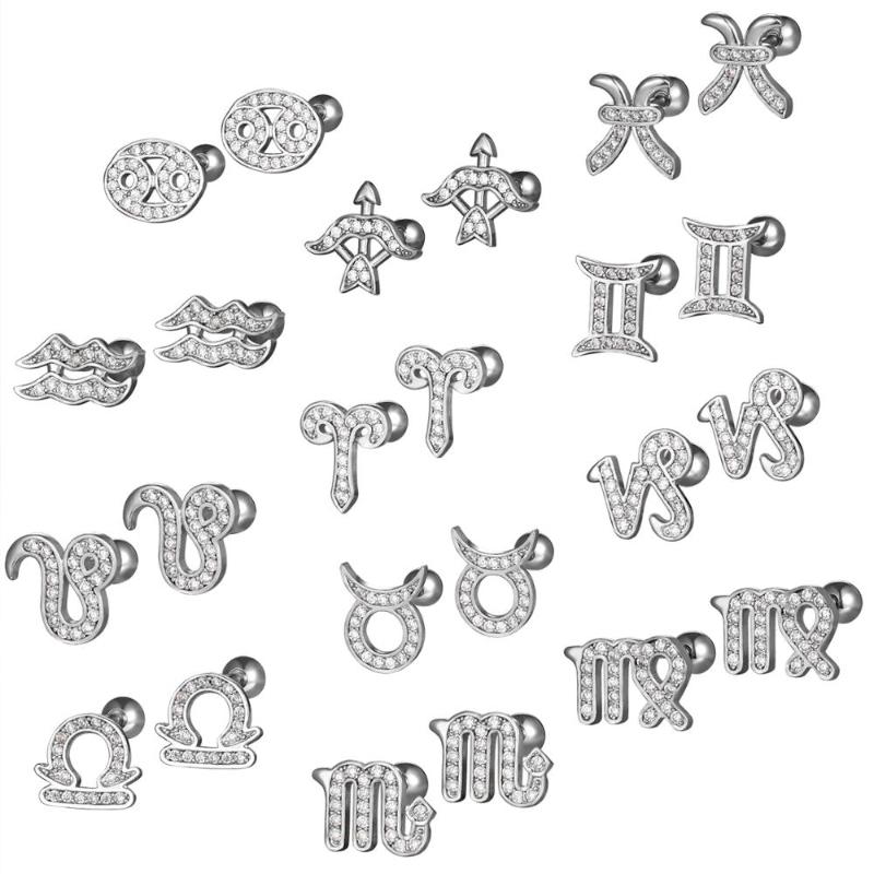 

1 Pair Luxury Crystal Twelve Constellations Earrings For Men Women Lovely Stainless Steel Earrings