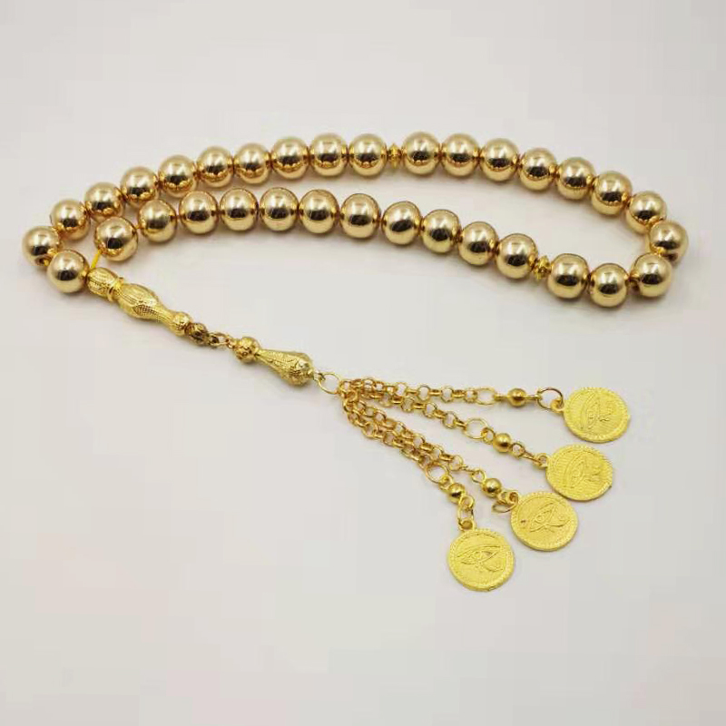 

Natural Hematite Golden Tasbih tassel Gold prayer beads 33 66 99beads eyes tassels Rosary