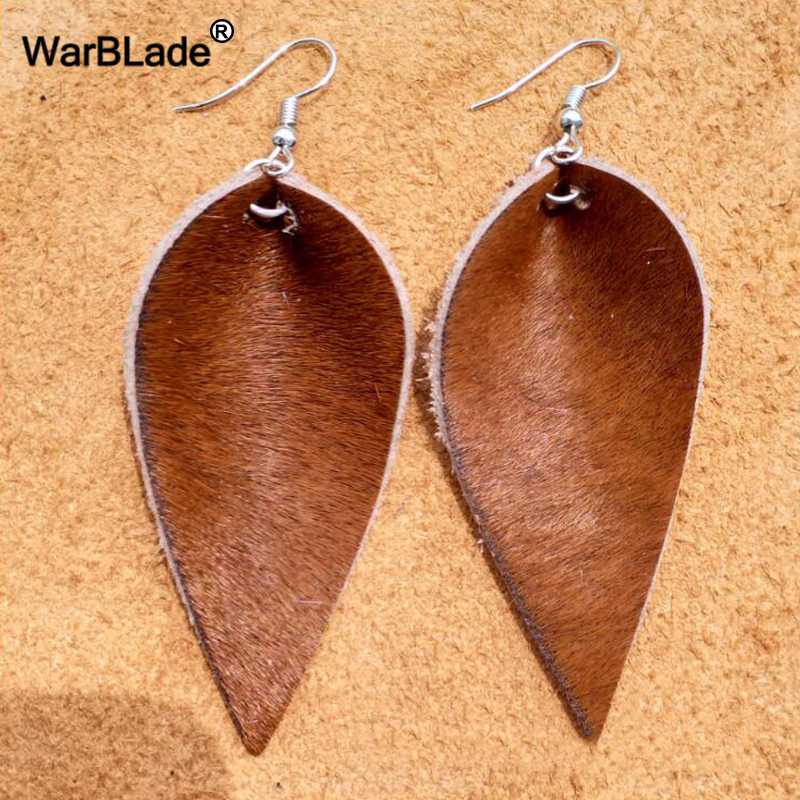

WarBLade Fashion Leaf Genuine Leather Drop Earrings For Women Bohemia Long Pendants Drop Dangle Earring Femme Statement Jewelry