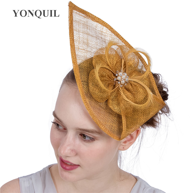 

21Colors select top quality sinamay teardrop hair fascinator hats Gold fascinator headpiece women headband kentucky derby royal hats SYF153