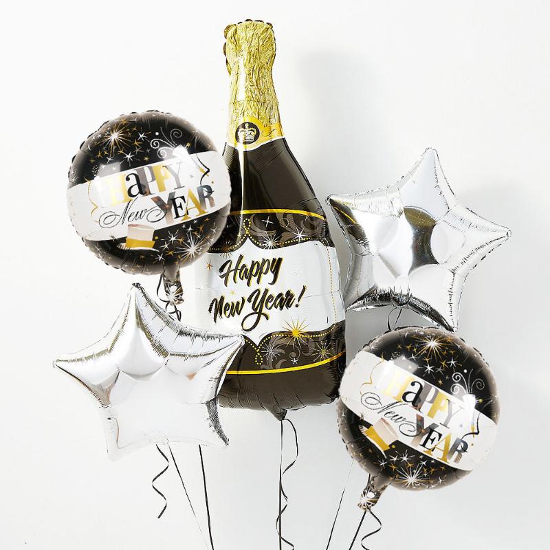 

1pc Happy New year Party Wedding Anniversary Decorations Groom Bride cheering cup Champagne Glasses Whiskey Bottle Foil Balloons