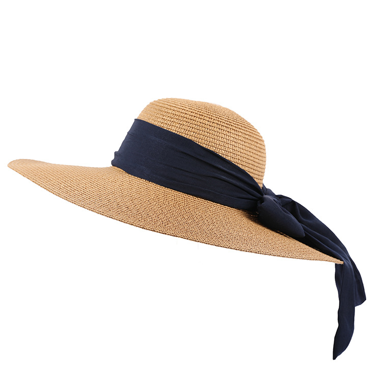 

Hat spring and summer new journey knitting female wild outdoor sunscreen hat bow big brim beach, White