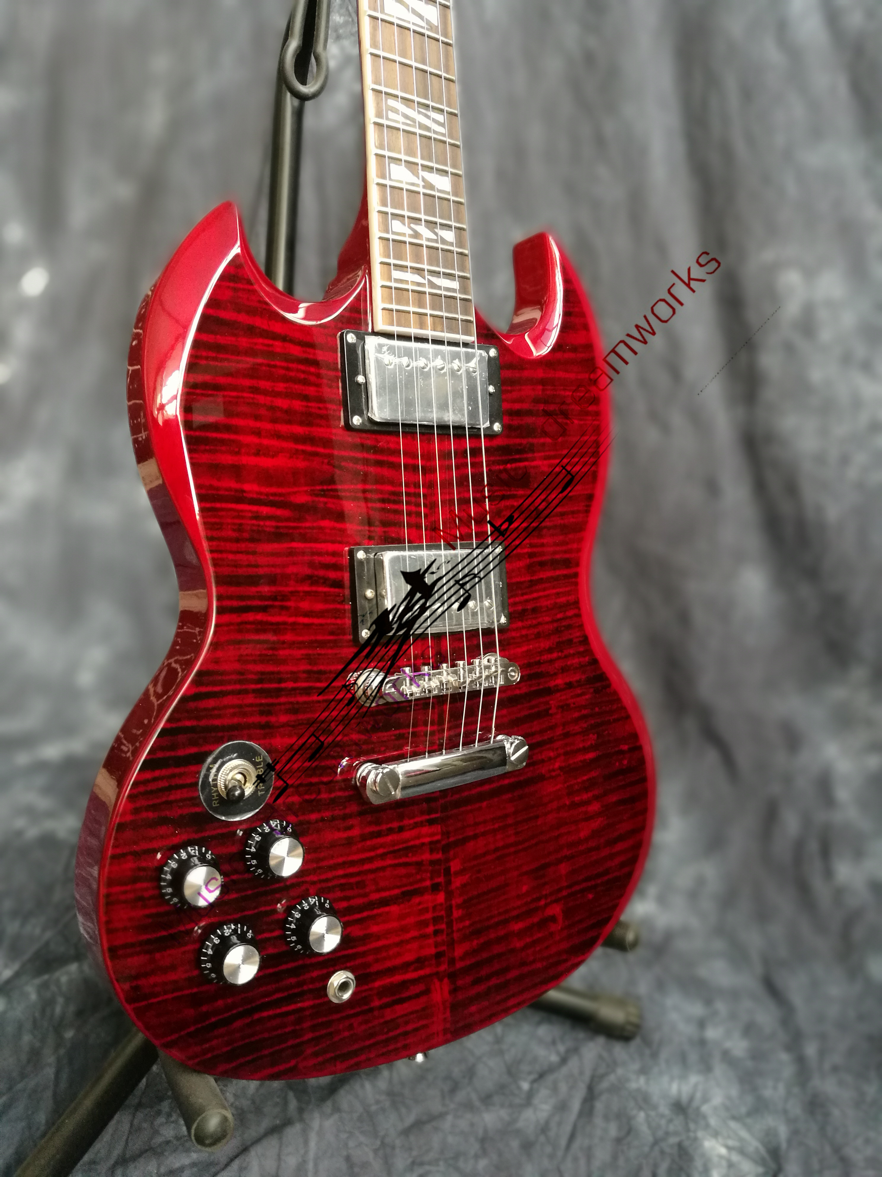 

China electric guitar OEM shop G S G custom Electric Guitar flame maple wood left hand guitar