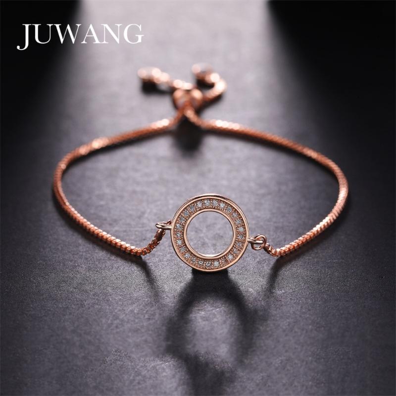 

JUWANG New Simple CZ Crystal Sliver Color Hollow Circle Adjustable Chain Bracelets for Women Girl Pulseira Feminina Jewelry Bang