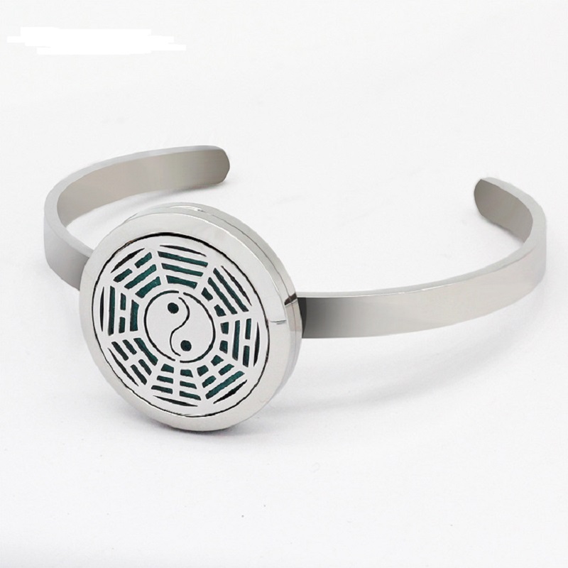 

Fashion Taiji Ying And Yang Taoism 30mm Stainless Steel Lucky Essential Oil Diffuser Locket Bracelet