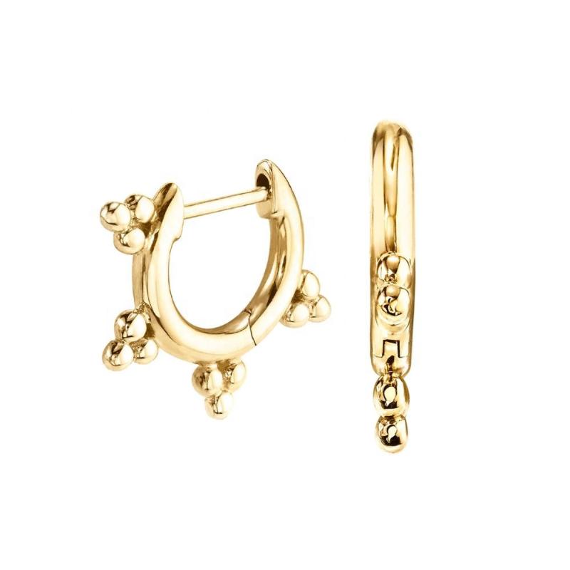 

LOZRUNVE Turkish Jewelry Sterling Silver Gold Plain Bead Huggie Hoop Earrings 925