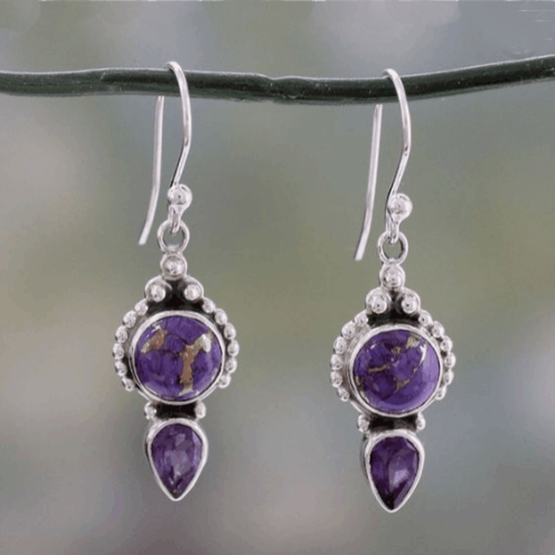 

Vintage Geometric Resin Drop Earrings Purple Rhinestone Silver Color Long Dangle Earrings for Women Jewelry Accessories O5J731