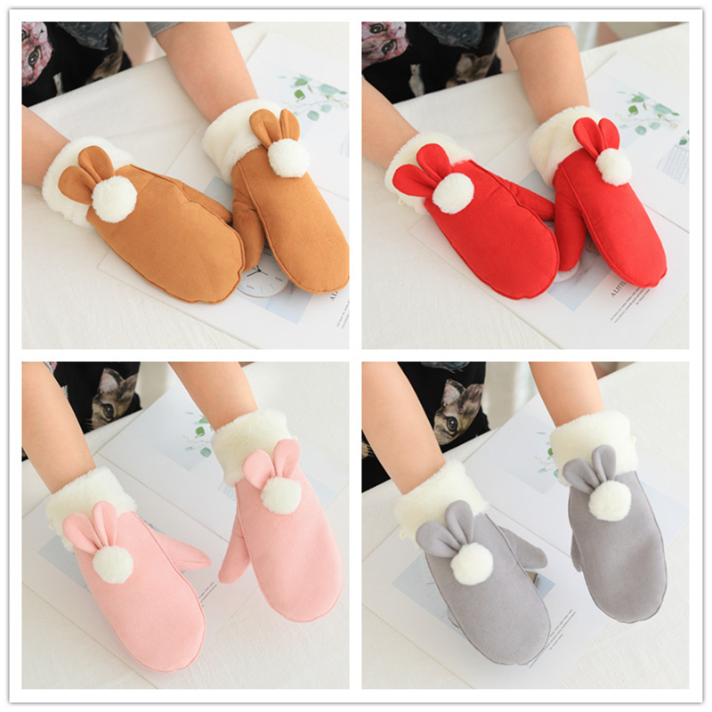 

Korean version of ears hair ball Japanese winter warm all-finger plush gloves