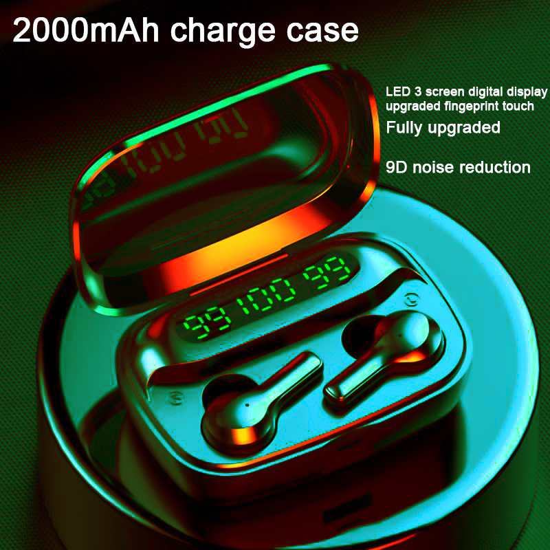 

TWS Bluetooth Earphone V5.0 Wireless Headphones LED with Microphone Waterproof Noise Cancel movement Headset 2000mAh