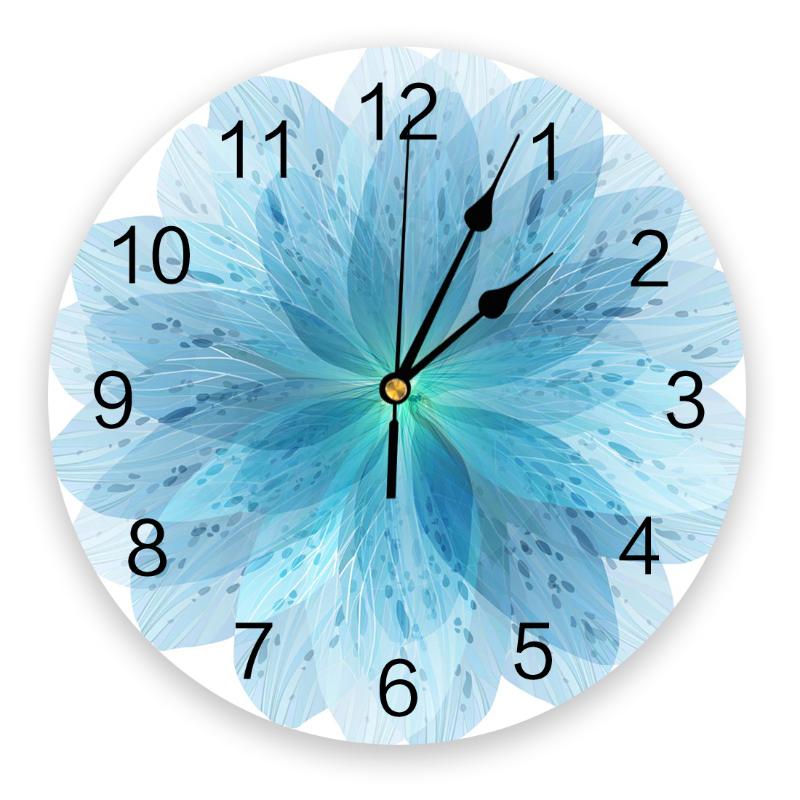 

Modern Wall Clock Plant Blue Petals PVC Wall Clock Home Decor Bedroom Silent Oclock Watch for Living Room