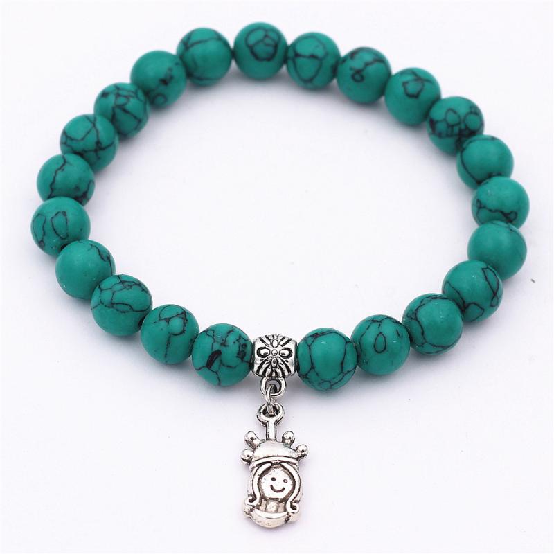 

New Natural Beads Bracelets Men Green Ethinc Vintage Silver Color Crown girl princess charm Bracelet Women Homme sister gifts