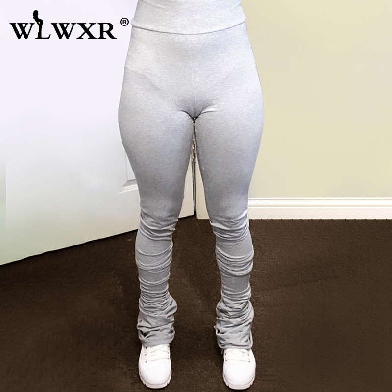 

WLWXR Autumn Winter Wide Leg Stacked Pants Women Joggers Harajuku White High Waist Pants Female Ladies Flare Bodycon 2020, Gray