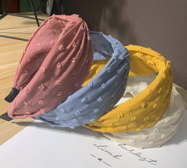 

Autumn Winter New Headband Dots Wide Edges Knotted Cross Hairband Fabric Solid Color All-Match Headwear Hairpin Hair Accessories