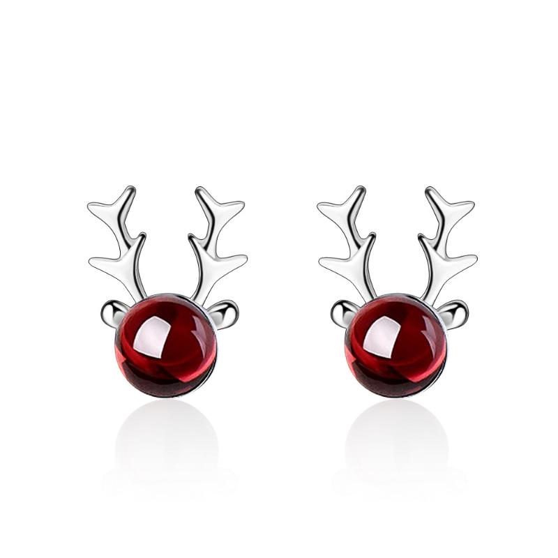 

2020 fashion Elk Antlers Deer Red Garnet Earrings stud For Women Trend Creative Christmas Jewelry