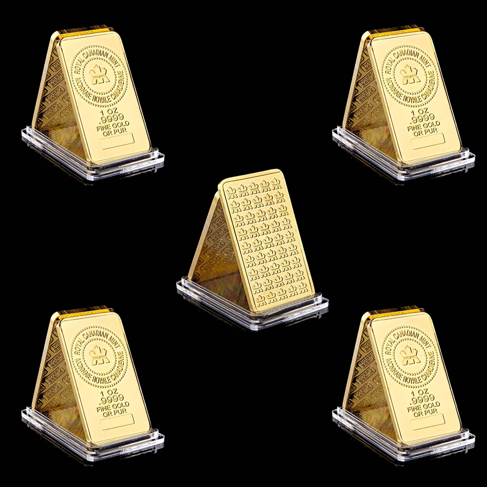 5pcs The Royal Canadian Mint Craft Gold Plated 1OZ .9999 Fine Gold Or Pure Souvenir Bullion Bar-image-586694147