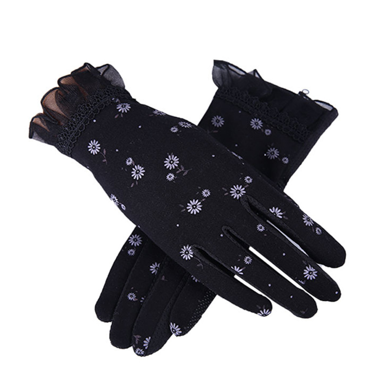 

Women Autumn Sunscreen Gloves Slip Resistant Driving Glove Spring Summer Girls Thin Cotton Lace Anti Uv Touch Screen Mittens