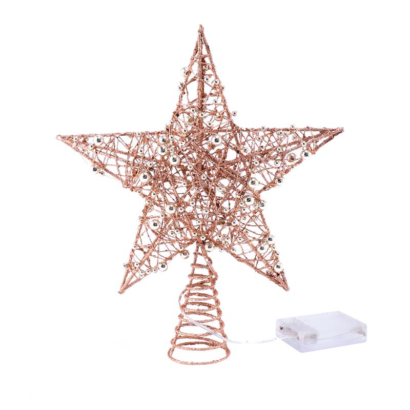 

1PC Iron Star Christmas Tree Topper With LED Light Glitter Star ChristmasTree Topper 5 Point Festival Treetop Decor