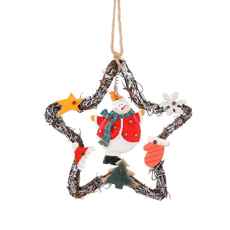 

Vintage Christmas Wreath Snowman Santa Claus Patterned Rattan Ring For Home