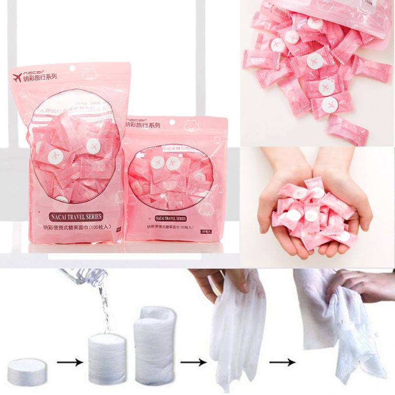 

Compressed towel Travel Articles Disposable Cotton Compressed Towel 50/100 PCS Magic Wipe Soft Cotton Expandable cotton#W