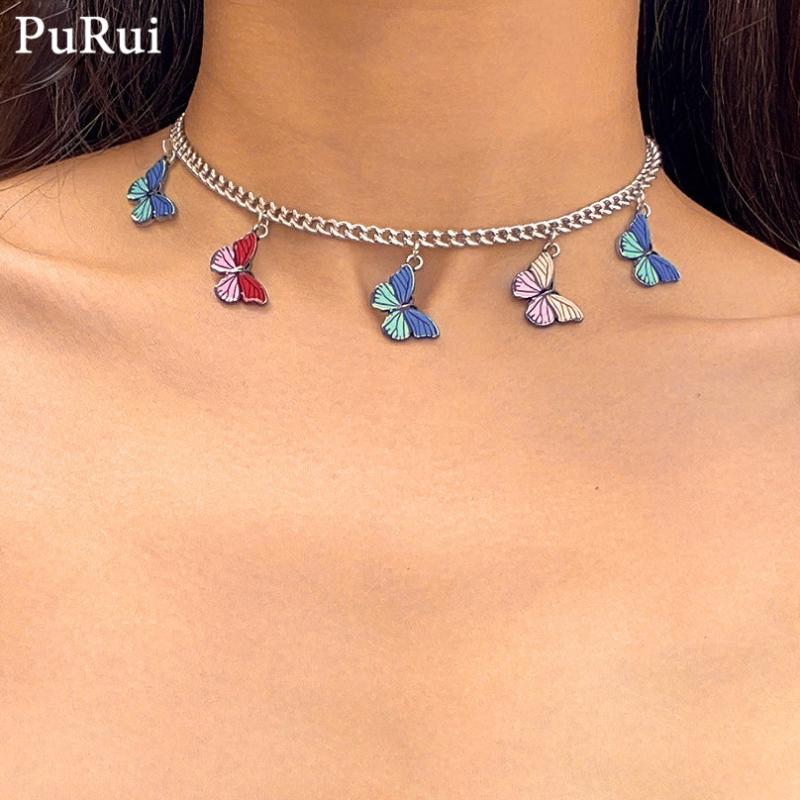 

Purui Animal Butterfly Chain Necklaces for Women Colorful Cute Butterfly Tassel Choker Necklace Hip Hop Gothic Clavicle Chain