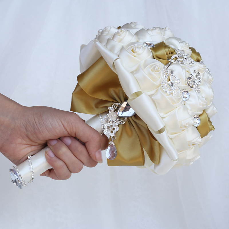 

Crystal Bouquet Mariage Satin Roses Flowers Wedding Bouquets Bridal Holding Artificial Flowers Diamond Brooch Bouquet W2216-Z, Wine red