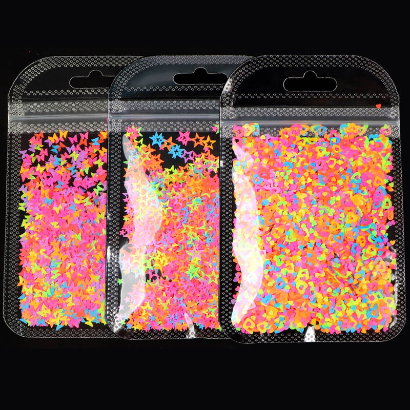 

Fluorescence Sparkly Nail Sequins Butterfly Heart Star Flower Glitter Flakes Slices Mixed Color Gel Manicure Art Decorations