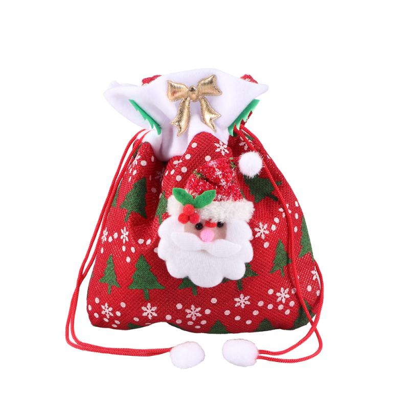 

Christmas Decorations Reusable Fabric Candy Bags Cute Santa Claus Drawstring Gift Treat Bag Goodie Pocket Sweet Xmas Stocking Hand