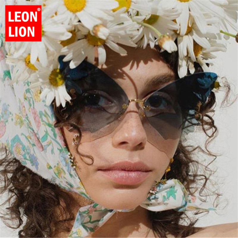 

LeonLion 2020 Butterfly Retro Sunglasses Women Oversized Glasses Women Vintage Eyeglasses Rimless Feminino