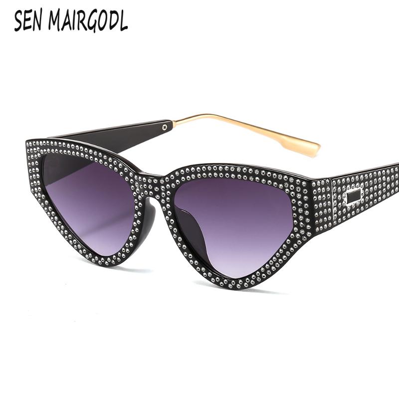 

Sunglasses Cat Eye With Diamond For Women 2021 Retro Design Sun Glasses Personalized Rhinestone Decoration