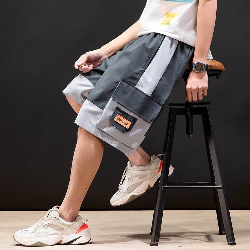 

2020 Summer New Overalls Men's Casual Shorts Japanese Contrast Color Multi-pocket Oversize Shorts -5XL, Black