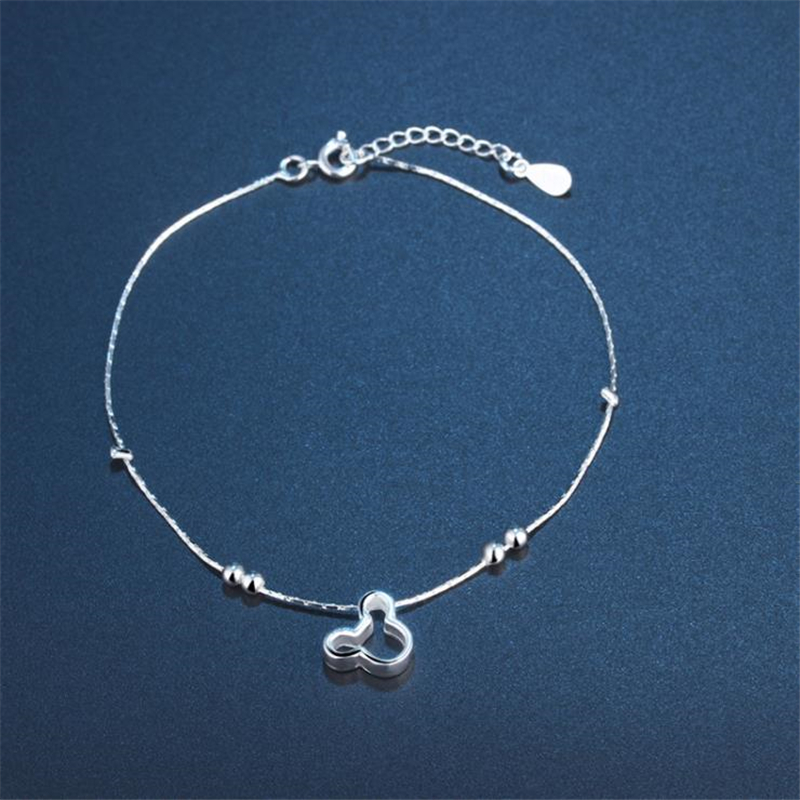 

KOFSAC Hot New Glossy Round Beads 925 Sterling Silver Ankle Chain Simple Cute Cartoon Mouse Charm Anklets For Women Girl Jewelry