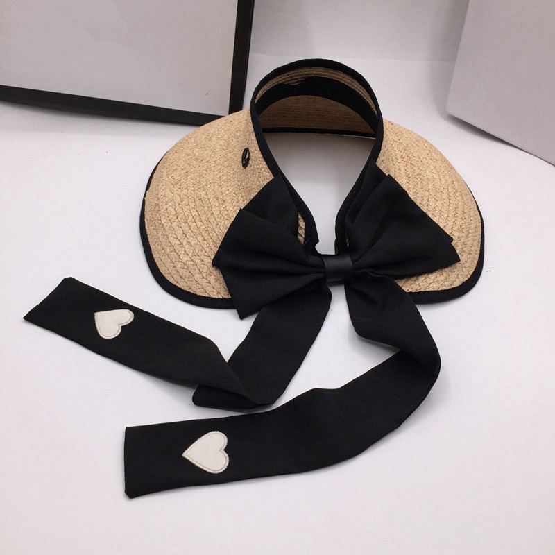 

Lafite grass top hat summer Korean version of the folding sunshade straw hat along the ribbon bow sunscreen sun, Black